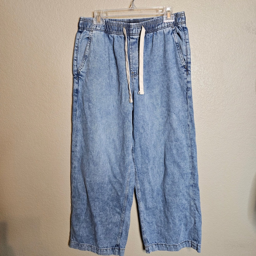 GAP Wide Leg Drawstring Denim Jeans Light Blue - Picture 2 of 10